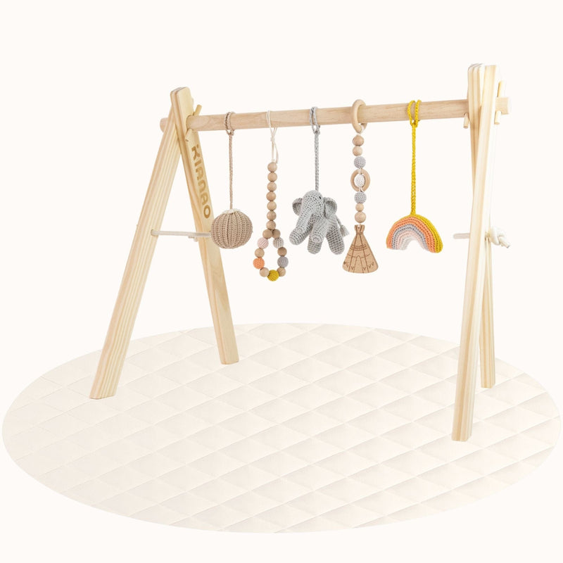 KIANAO Play Gyms With Wooden Baby Gym / With Playmat (Ø120cm) Rainbow Play Gym Set